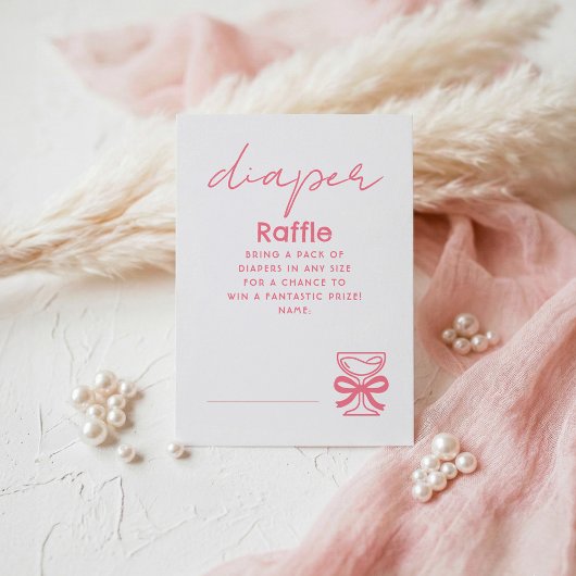 Pink Whimsical Champagne Diaper Raffle Tickets エンクロージャーカード