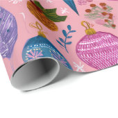 Pink Whimsical Christmas Ornaments ラッピングペーパー (ロールコーナー)