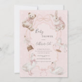 Pink Whimsical Elegant Bear Baby Shower 招待状 (正面)