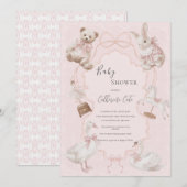 Pink Whimsical Elegant Bear Baby Shower 招待状 (正面/裏面)