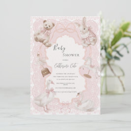 Pink Whimsical Elegant Vintage Baby Shower 招待状