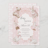Pink Whimsical Elegant Vintage Baby Shower 招待状 (正面/裏面)