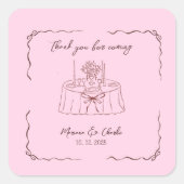 Pink Whimsical Hand Drawn Illustrated Wedding  スクエアシール (正面)