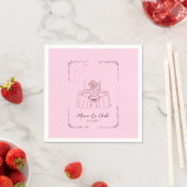 Pink Whimsical Hand Drawn Illustrated Wedding  スタンダードカクテルナプキン (インサイチュ)