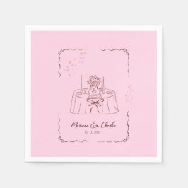 Pink Whimsical Hand Drawn Illustrated Wedding  スタンダードカクテルナプキン