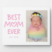 Pink Whimsical Heart Typography Best Mom Ever フォトプラーク (正面)