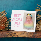 Pink Whimsical Heart Typography Best Mom Ever フォトプラーク (側面)