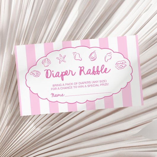 Pink Whimsical Seashell Baby Shower Diaper Raffle エンクロージャーカード