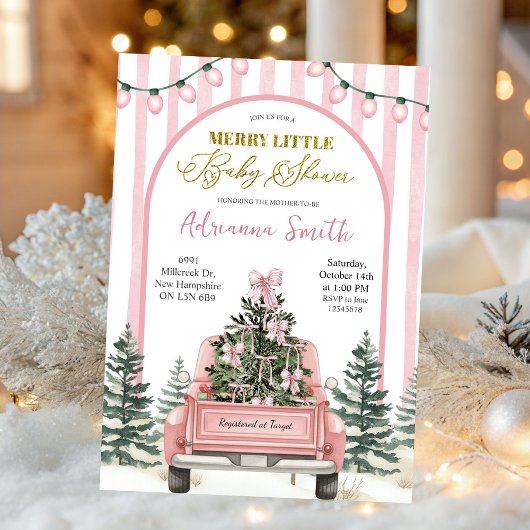 Pink Whimsical Stripes Merry Little Baby Shower 招待状