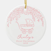 Pink Whimsical Stroller Baby's First Christmas セラミックオーナメント (正面)