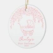 Pink Whimsical Stroller Baby's First Christmas セラミックオーナメント (左)