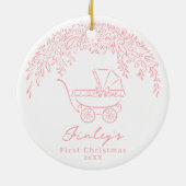 Pink Whimsical Stroller Baby's First Christmas セラミックオーナメント (裏面)