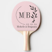 Pink Whisper and Black Leaf Wedding Monogram 卓球ラケット (裏面)