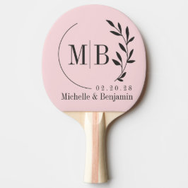 Pink Whisper and Black Leaf Wedding Monogram 卓球ラケット