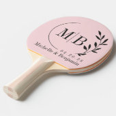 Pink Whisper and Black Leaf Wedding Monogram 卓球ラケット (正面アングル)