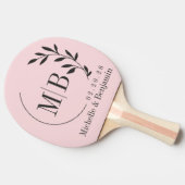 Pink Whisper and Black Leaf Wedding Monogram 卓球ラケット (横)