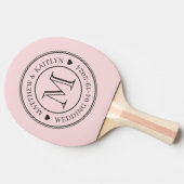 Pink Whisper and Black Wedding Monogram Heart 卓球ラケット (横)