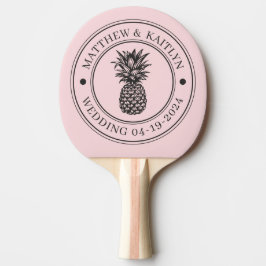 Pink Whisper & Black Pineapple Wedding Crest &Name 卓球ラケット