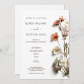 Pink White 3D Wildflowers Simple 招待状 (正面/裏面)