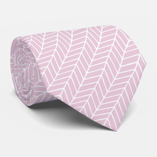 Pink & White Abstract Diagonal Chevron Pattern ネクタイ (ロール)