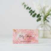 Pink, White and Gold Glitter Marbled Business Card 名刺 (スタンド正面)