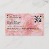 Pink, White and Gold Glitter Marbled Business Card 名刺 (裏面)