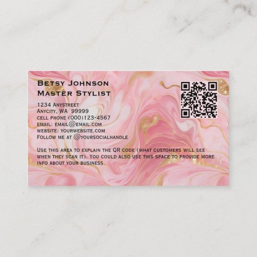 Pink, White and Gold Glitter Marbled Business Card 名刺 (裏面)