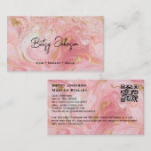 Pink, White and Gold Glitter Marbled Business Card 名刺 (正面/裏面)