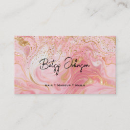 Pink, White and Gold Glitter Marbled Business Card 名刺
