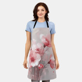 Pink, White, and Gray Foral エプロン (着用した状態)