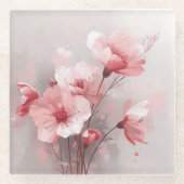 Pink, White, and Gray Foral ガラスコースター (正面)