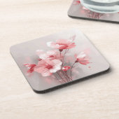 Pink, White, and Gray Foral コースター (左側)