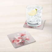 Pink, White, and Gray Foral スクエアペーパーコースター (インサイチュ)