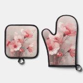 Pink, White, and Gray Foral 鍋つかみ&鍋敷きセット (正面)