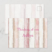 Pink White Beige Stripes Thinking of you ポストカード (正面/裏面)