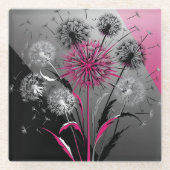 Pink, White Black Dandelions  ガラスコースター (正面)