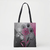 Pink, White Black Dandelions トートバッグ (正面)