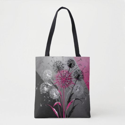Pink, White Black Dandelions  トートバッグ (正面)