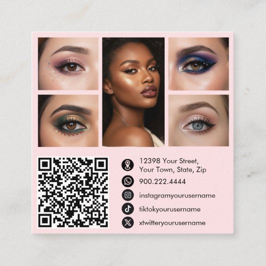 Pink White & Black Script Makeup Photo Personalize スクエア名刺 (裏面)