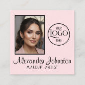 Pink White & Black Script Makeup Photo Personalize スクエア名刺 (正面)