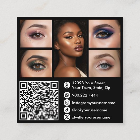 Pink White & Black Script Makeup Photo Personalize スクエア名刺 (裏面)