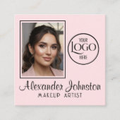 Pink White & Black Script Makeup Photo Personalize スクエア名刺 (正面)