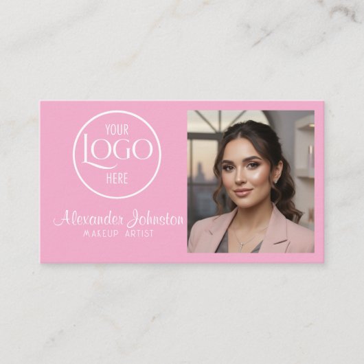 Pink White & Black Script Makeup Photo Personalize 名刺 (正面)