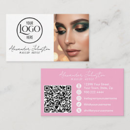 Pink White & Black Script Makeup Photo Personalize 名刺