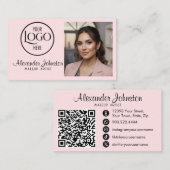 Pink White & Black Script Makeup Photo Personalize 名刺 (正面/裏面)