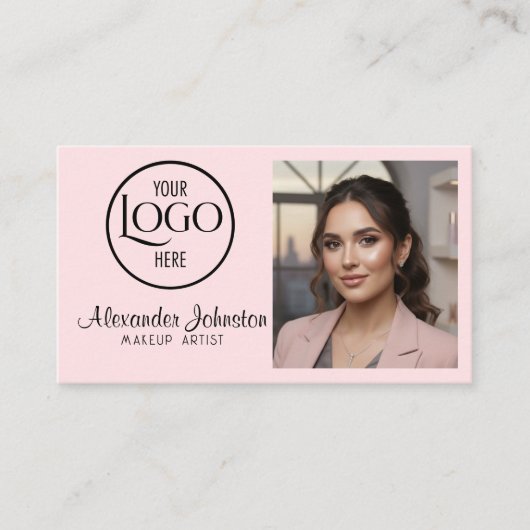 Pink White & Black Script Makeup Photo Personalize 名刺 (正面)