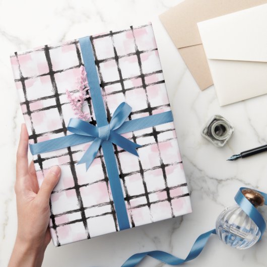 Pink White Black Stripes ラッピングペーパー (ギフト)