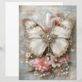 Pink White Butterfly Junk Journal Scrapbook Paper (正面/裏面)