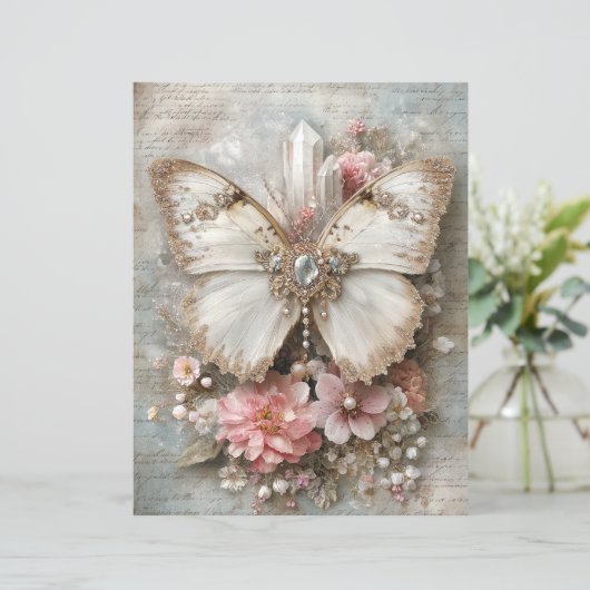 Pink White Butterfly Junk Journal Scrapbook Paper (スタンド正面)