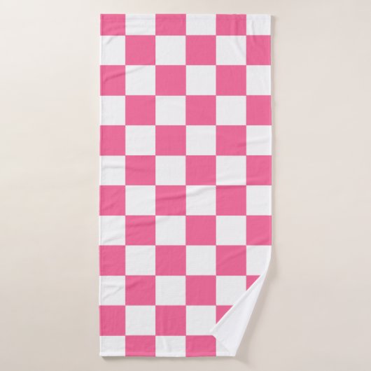 Pink White Checkered Check Pattern バスタオル (バスタオル)